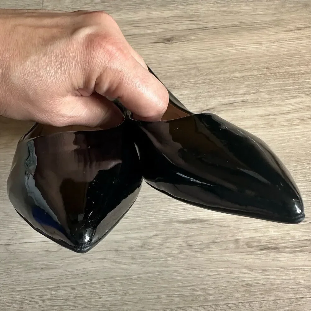 Marc Joseph New York Shoes Bianca CT Black Patent Leather Pointed Toe Flats Sz 8